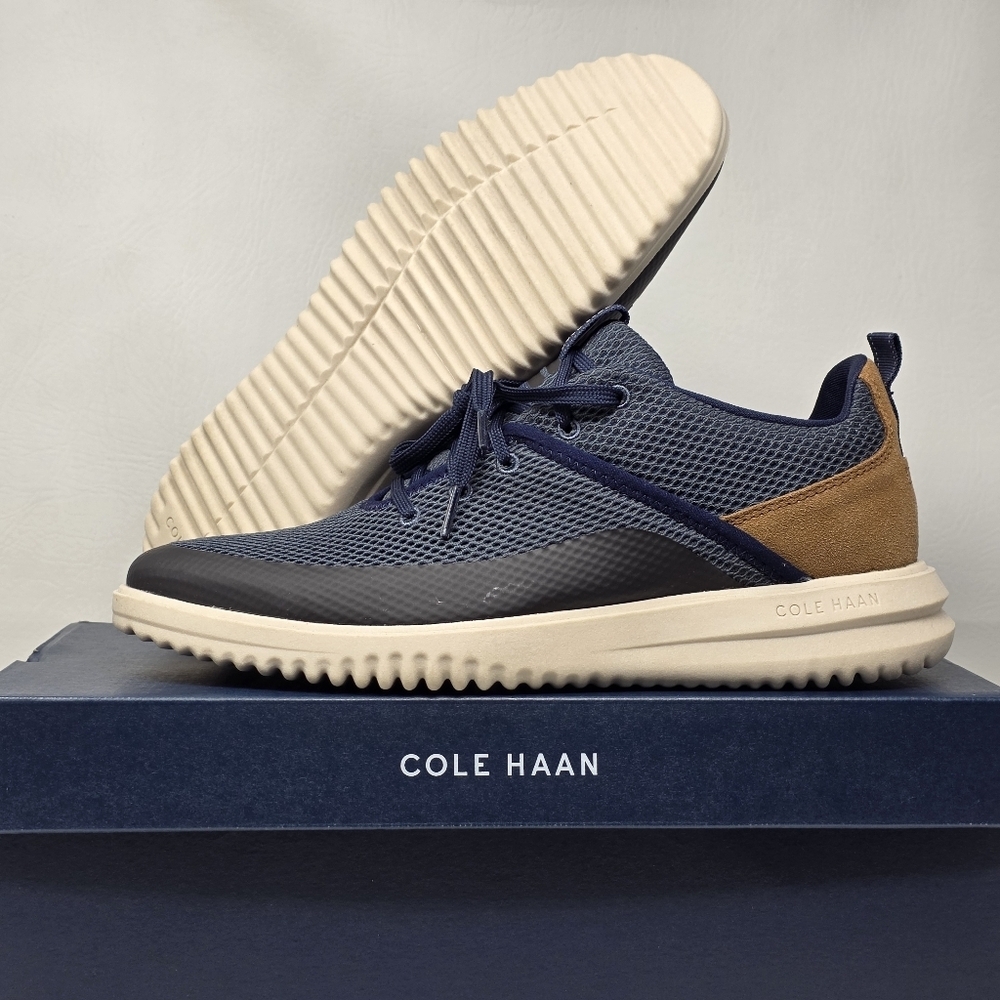 Cole Haan Grand+ Hybrid Sneakers Men's 9.5 Navy Woven Leather Comfort Shoes New